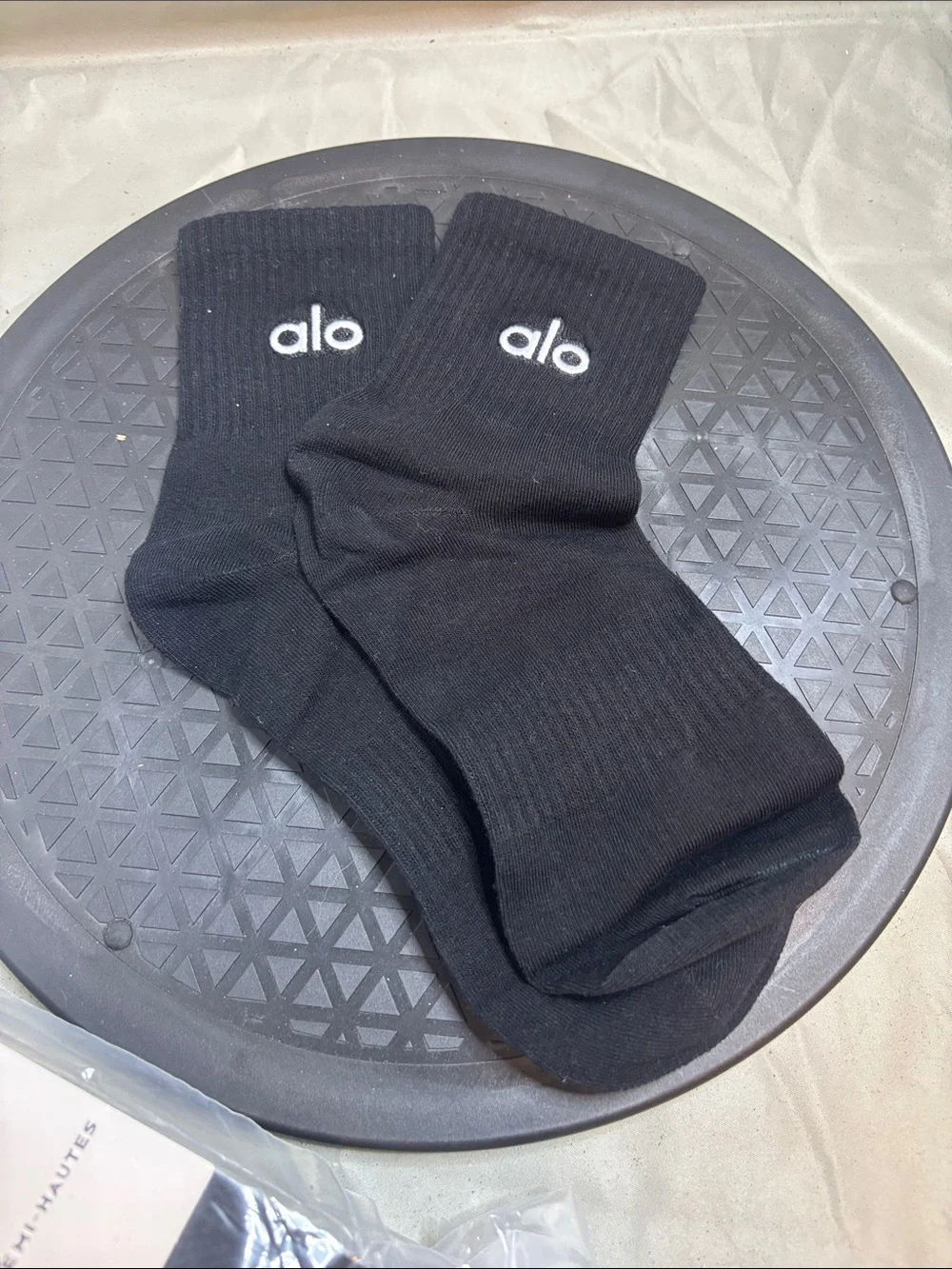ALO Yoga Black Crew Socks with White Logo